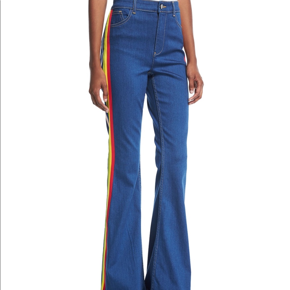 Alice & Olivia Kayleigh Bell Bottom Jeans Rainbow